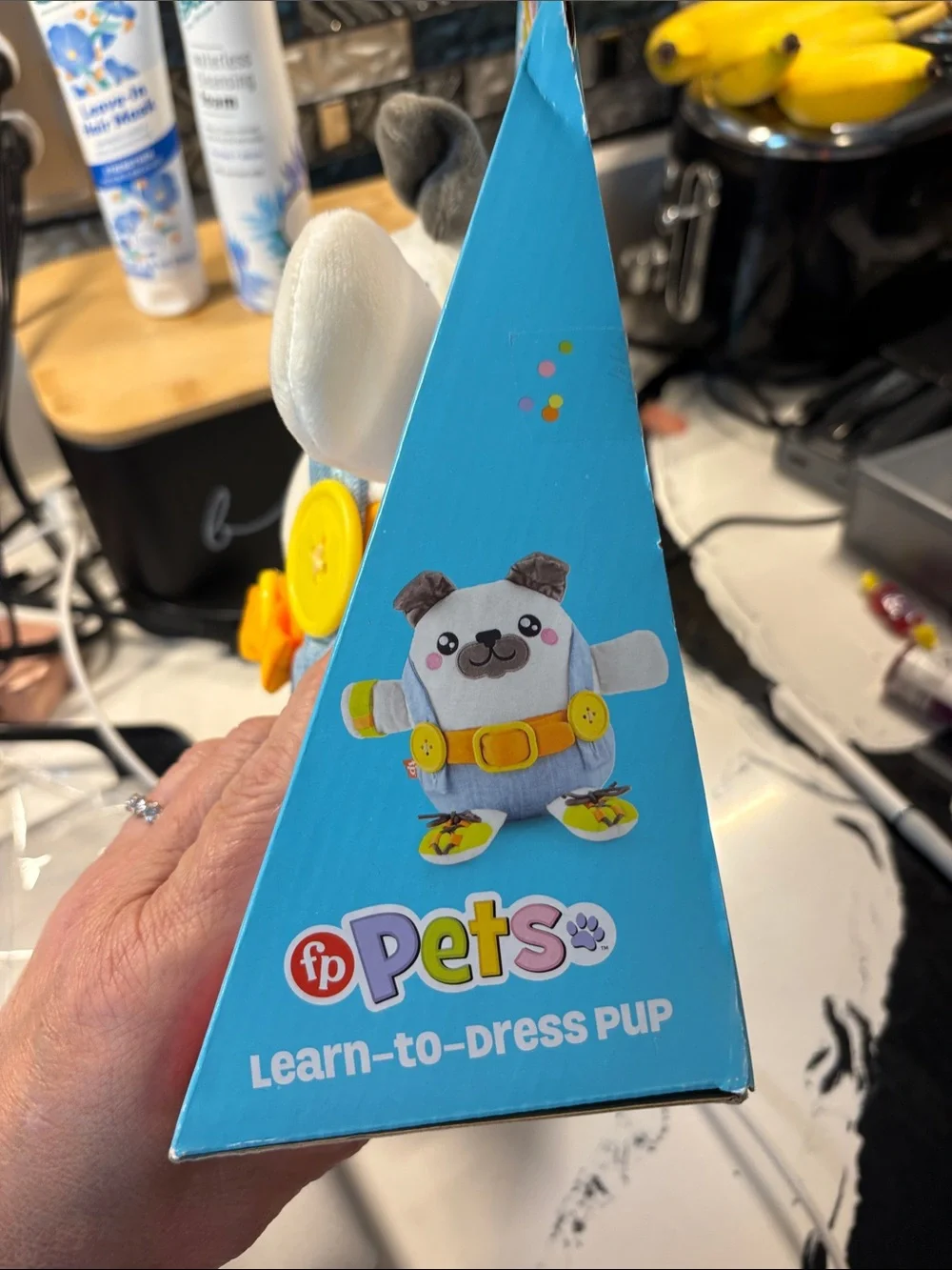 Fisher-Price Cream Plush Puppy with Light Blue Overalls & Yellow Accents